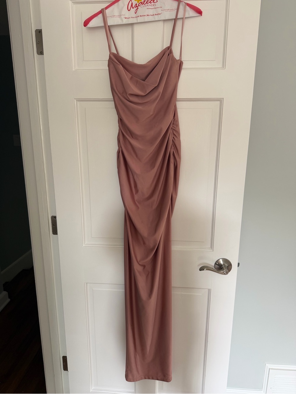 Windsor Ruched Cowl Neck Maxi Dress in Mauve